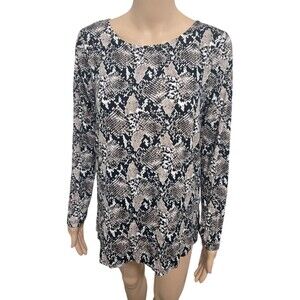 NWT MARIO SERRANI TAN SNAKE SKIN CREW NECK LONG SLEEVE SOFT TUNIC TOP SZ M #D389